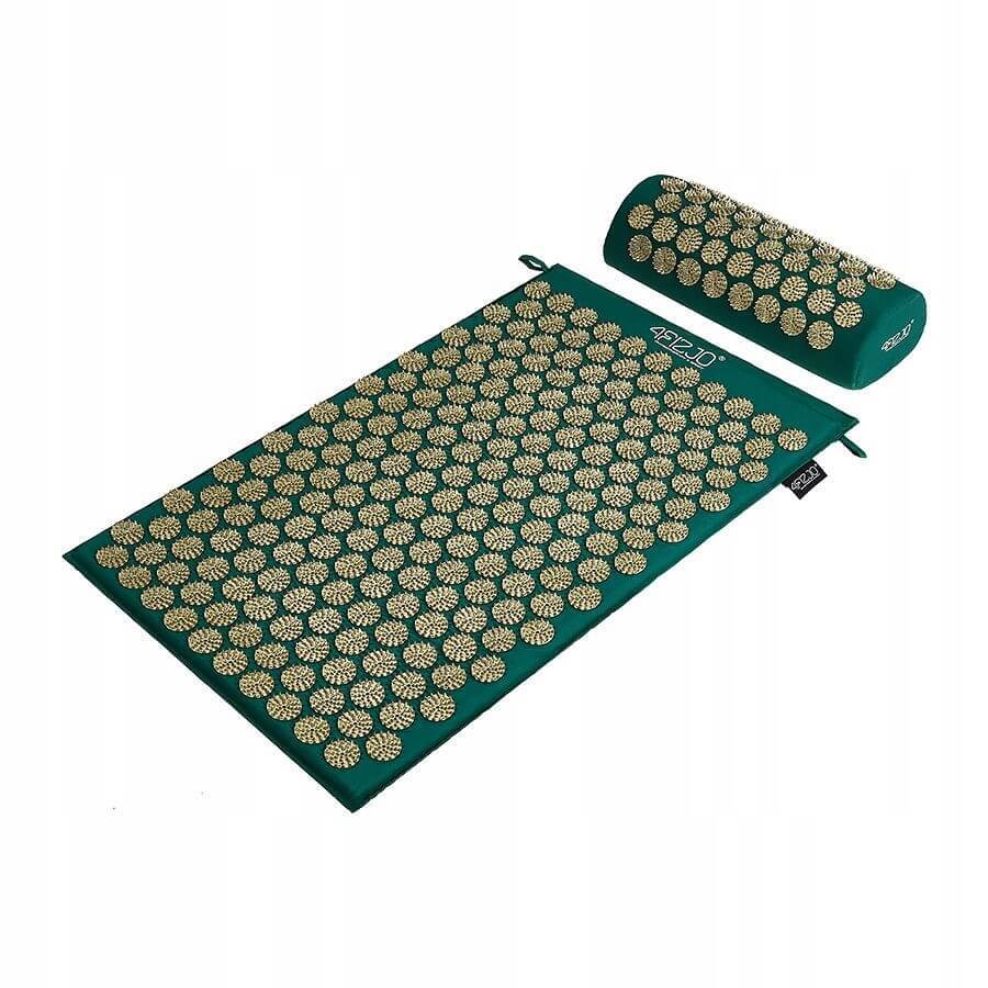 4Fizjo Acupressure Mat, esterilla de acupresión con cojín, 68 cm x 42 cm, verde-dorado