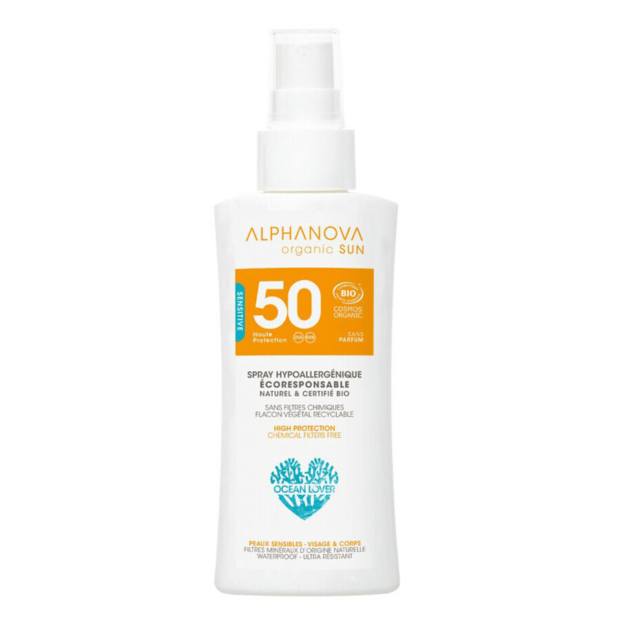 Alphanova Sun Bio, Sonnenschutzspray, hypoallergen, SPF 50, 90 g