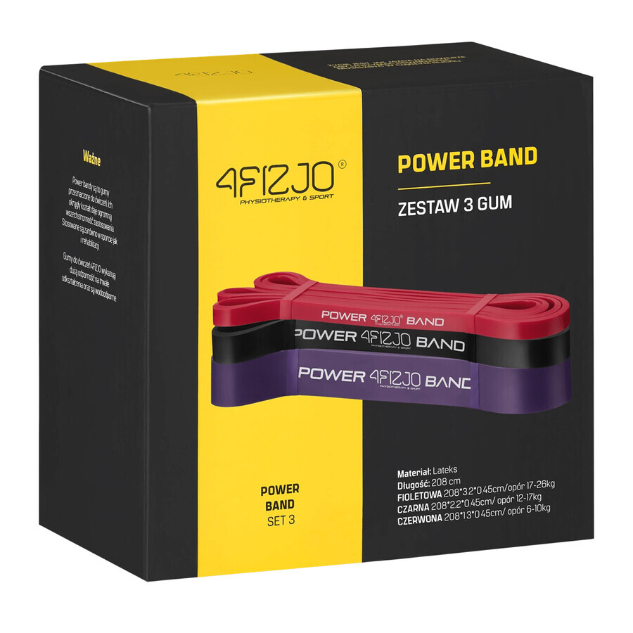 4Fizjo Power Band, Set von Widerstandsbändern für Übungen, 3 Stück