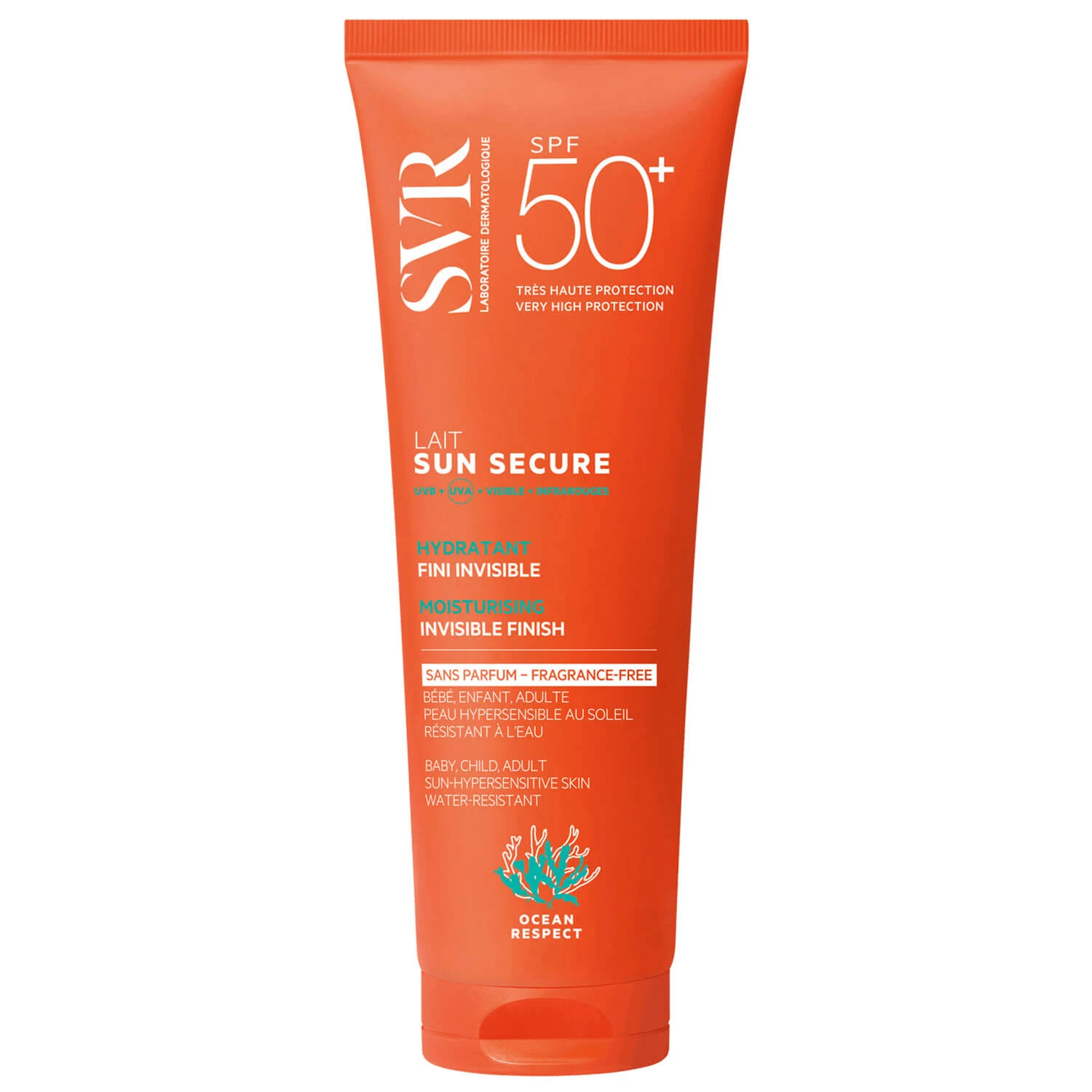 SVR Sun Secure, feuchtigkeitsspendende Schutzmilch, parfümfrei, für die ganze Familie, SPF 50+, 250 ml