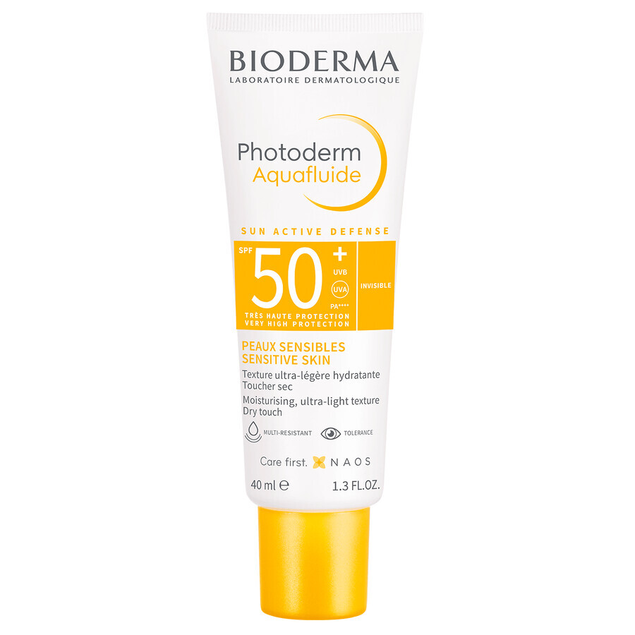 Bioderma Photoderm Aquafluide, protezione solare ultraleggera per pelli normali, trasparente, SPF 50+, 40 ml