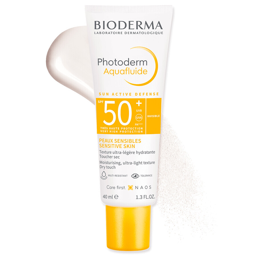 Bioderma Photoderm Aquafluide, protezione solare ultraleggera per pelli normali, trasparente, SPF 50+, 40 ml