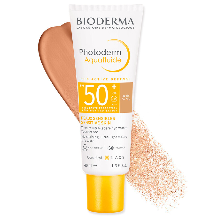 Bioderma Photoderm Aquafluide, fluido protector solar ultraligero para pieles normales, oscuras, SPF 50+, 40 ml