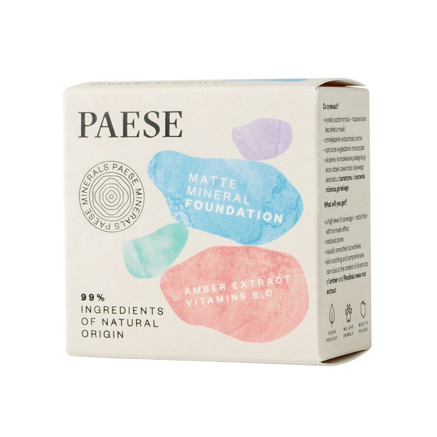 Paese Minerals, fond de ten mineral matifiant, vrac, 100N Bej deschis, 7 g