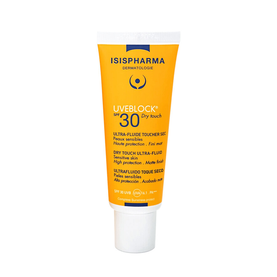 IsisPharma Uveblock Dry Touch, fluido protector ultraligero, SPF 30, 40 ml