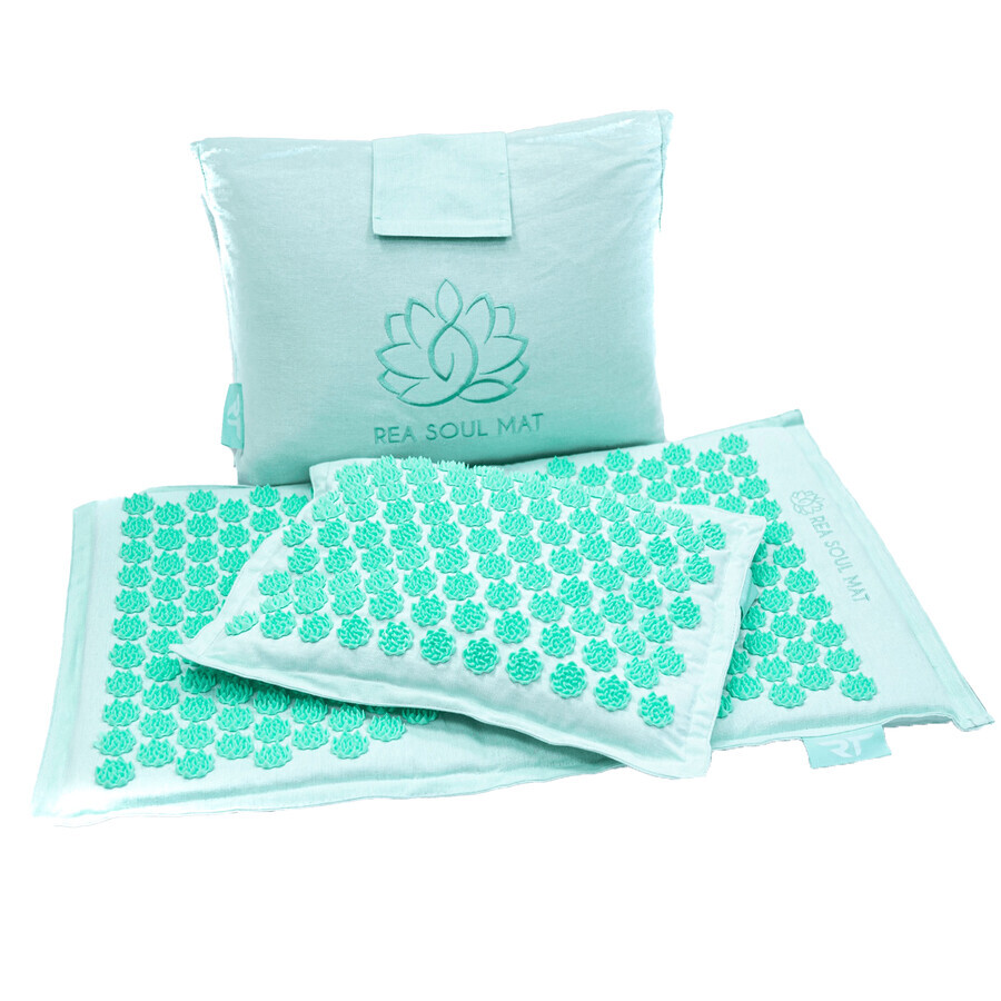 Rea Soul Mat, tappetino per agopressione con cuscino, lino, menta + borsa in omaggio