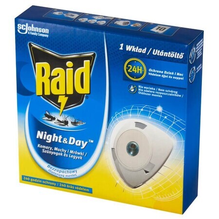 Raid Night &amp; Day Zanzare, mosche e formiche, ricarica per repellente per insetti, 1 pezzo