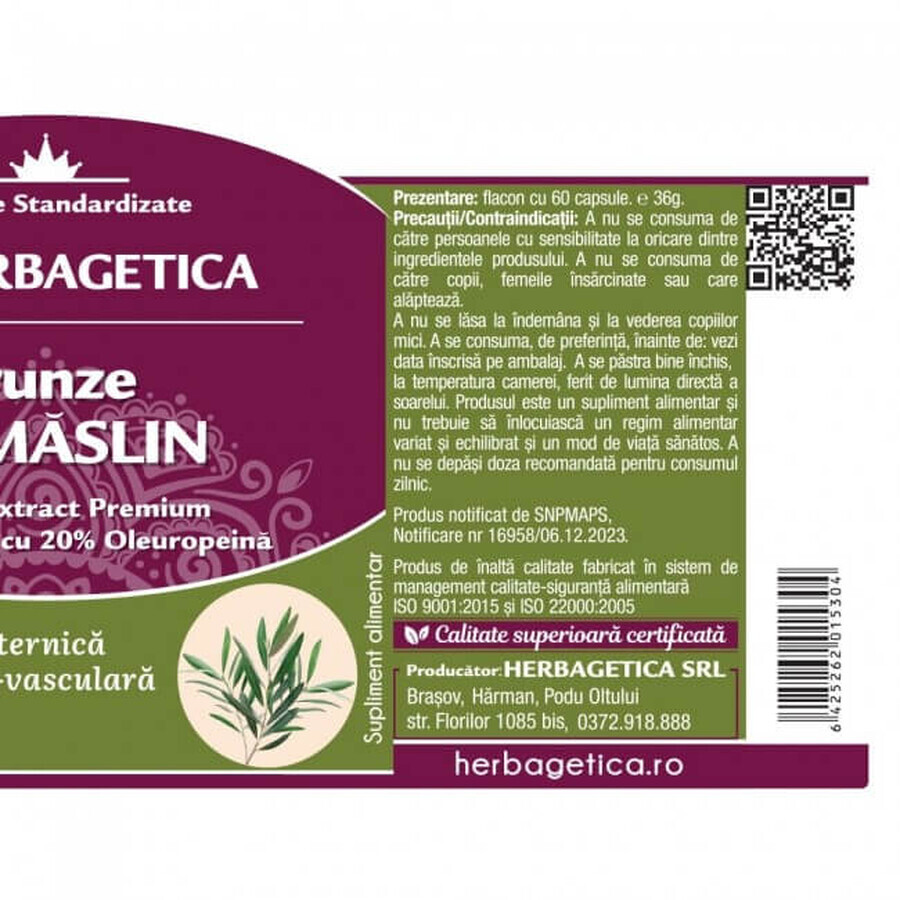 Herbagetica Olivenblätter x 60 Stück