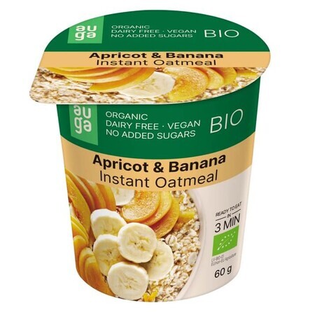 Porridge istantaneo biologico di avena integrale con banane e fragole, 60 g, Auga