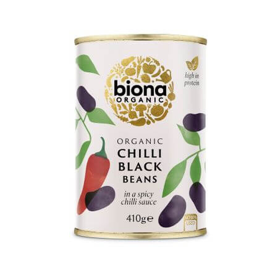 Frijoles negros orgánicos en salsa de chile en lata, 410 g, Biona