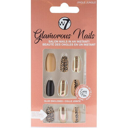 Set mit 24 falschen Nägeln, W7, Glamorous Nails, Jingle Jungle, inklusive Kleber