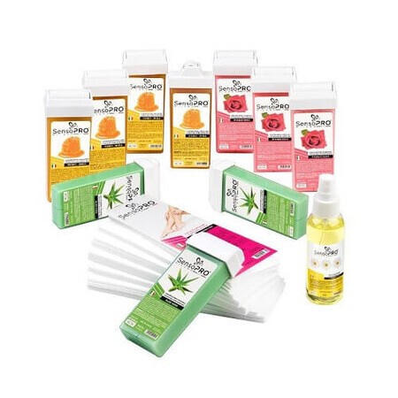 Kit epilare consumabile, SensoPro, 10 rezerve ceara, ulei si benzi epilare