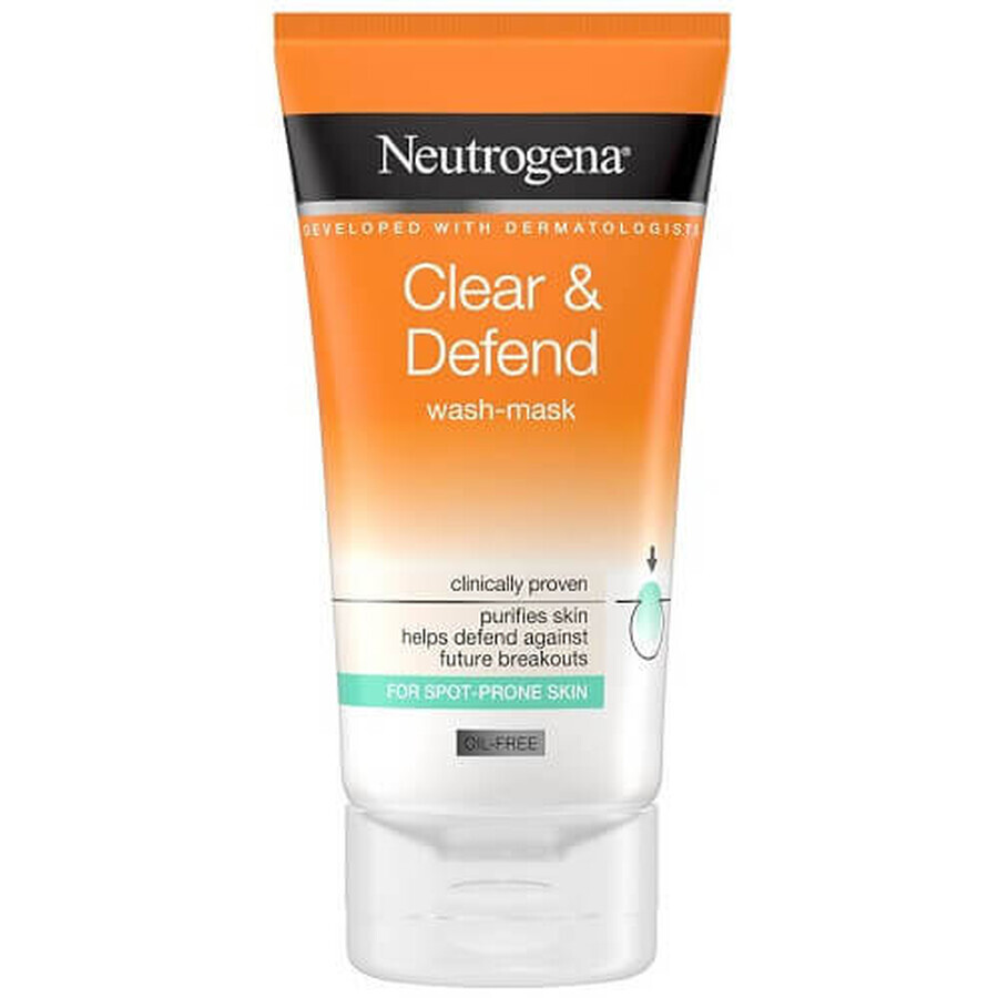 Reinigungslotion und Maske für zu Unreinheiten neigende Haut, Neutrogena Clear &amp; Defend 2in1 Wash Mask, 150 ml