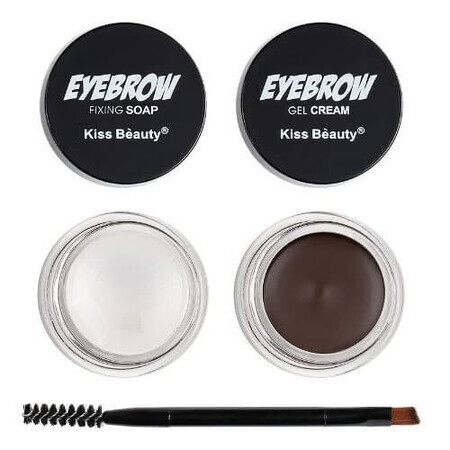 Augenbrauen-Kit, Kiss Beauty, Augenbrauengel, Fixierseife, Applikationspinsel, 03