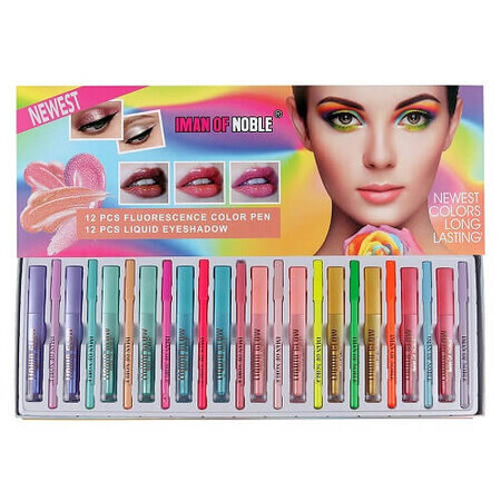 Set mit 12 Lippenstiften und 12 Augenstiften, Iman of Noble, fluoreszierend