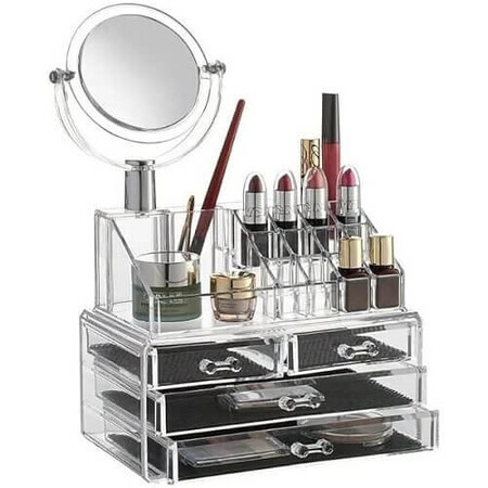 Kosmetik-Organizer, Make-up, Spiegel, 3 Schubladen, 16 Fächer