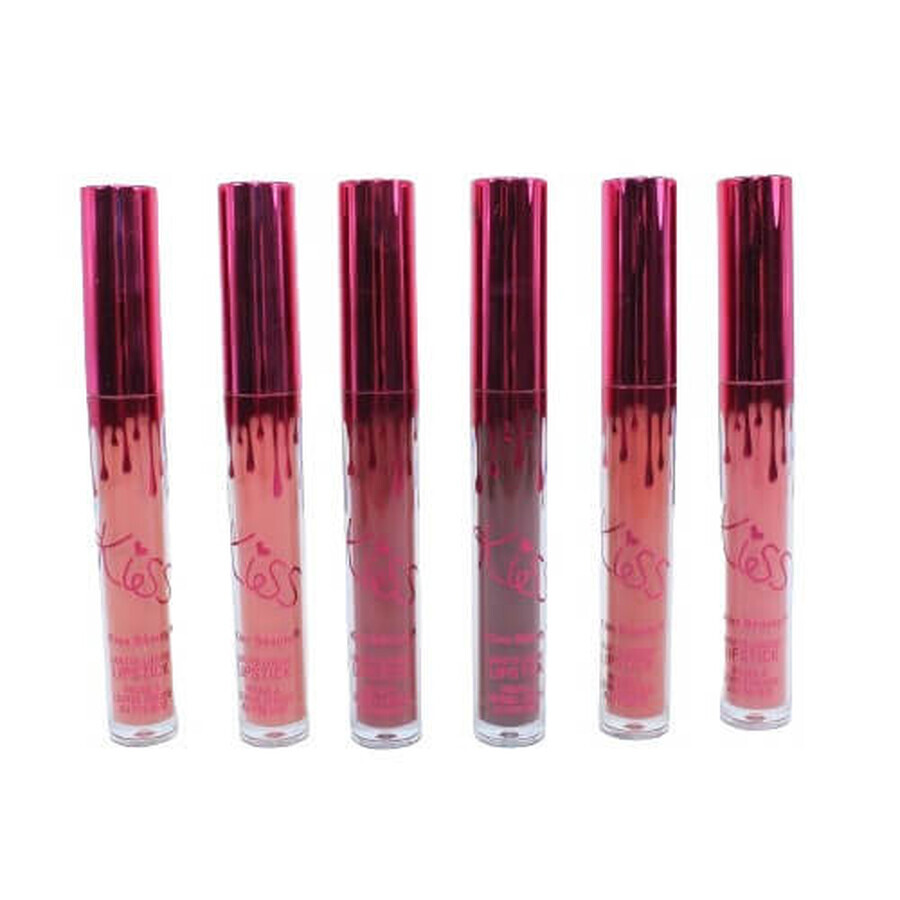 Set 6 rujuri de buze, Kiss Beauty, Matte Liquid Lipstick, A