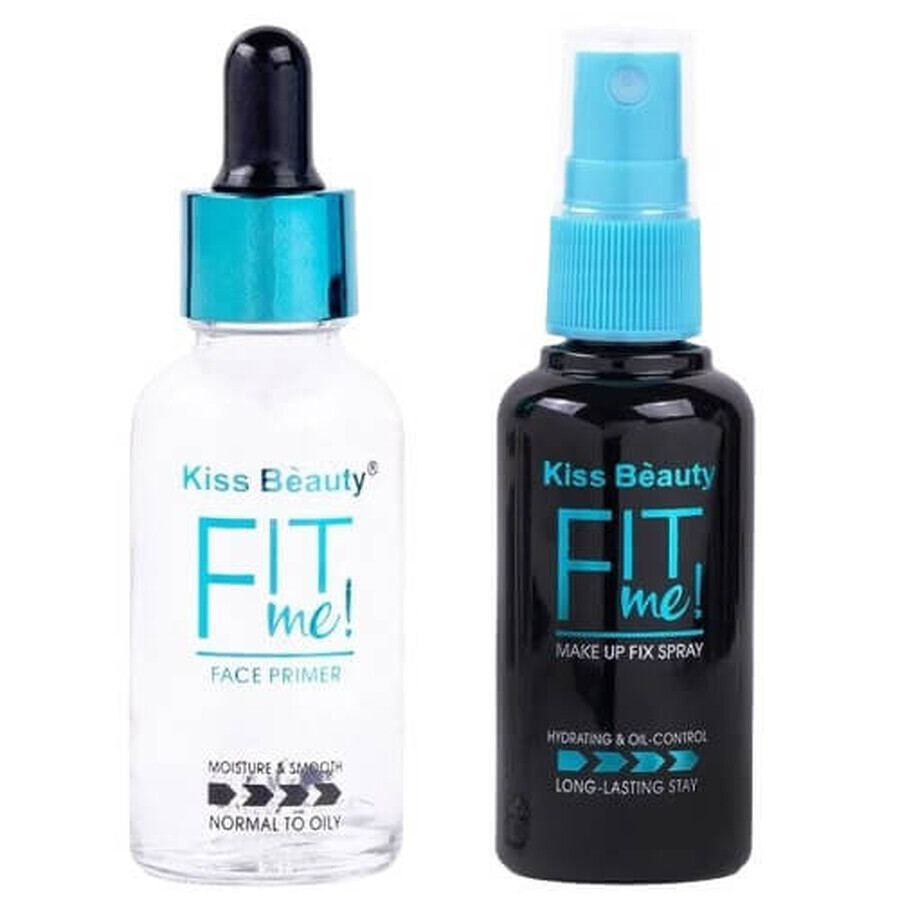 Set Machiaj, Primer si Spray Fixare, Kiss Beauty, Fit Me, Pentru Ten Normal, Mixt, Gras