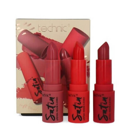 3er-Set Lippenstifte, Technic, Satin, Vegan