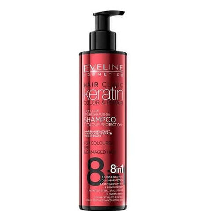 Keratin Regenerierendes Shampoo, Eveline Cosmetics, 8 in 1 Hair Clinic Keratin, Colour Repair, 245 ml