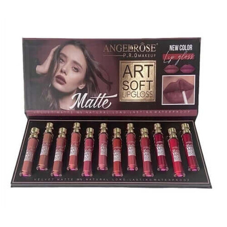 Set mit 12 matten und widerstandsfähigen Lippenstiften, Angel Rose, Art Soft Waterproof, Natural Velvet Matte