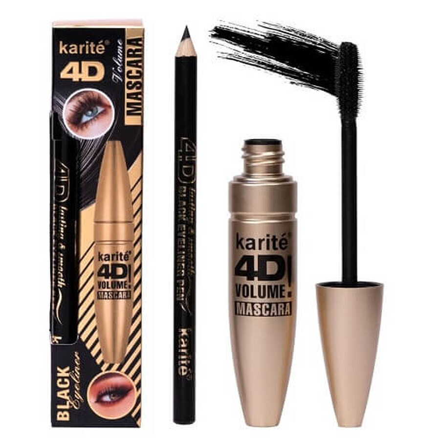 Set Rimel si Creion, Karite, 4D, Volume Mascara & Eyeliner, Negru