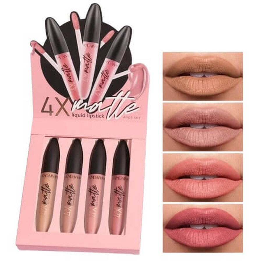 Set 4 flüssige Lippenstifte, Handaiyan, matt, 4 x 2,5 ml, A