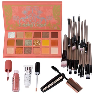 Make-up Set: Blush Kit + Brushes + Lipstick + Primer + Mascara