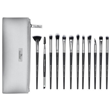 12er Set Schminkpinsel Senso Pro Milano Schwarz Silber + Tasche