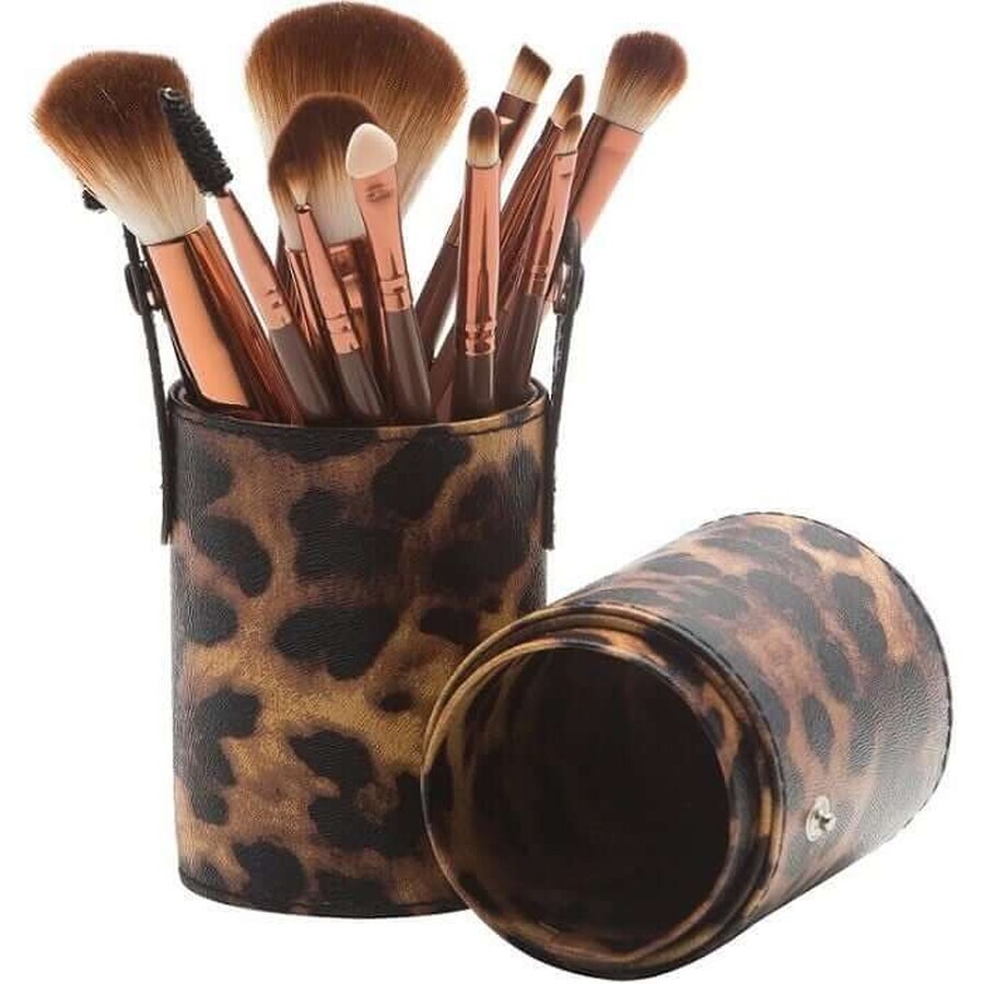 Set mit 12 Makeup-Pinseln, Leoparden-Aufbewahrungsetui