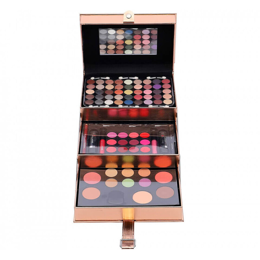 Trusa machiaj Magic Color Make up Kit, 85 culori, Rose Gold, Geanta inclusa