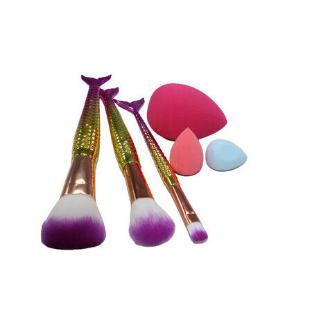 Set aplicatoare machiaj, Makeup, 3 pensule, 3 bureti