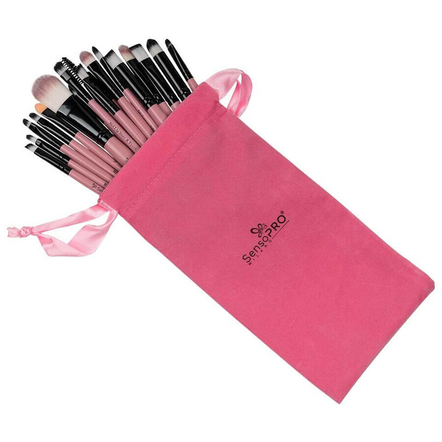 Set mit 20 SensoPro Schminkpinseln, Pink, inkl. Aufbewahrungsetui