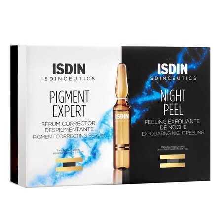 Isdin Ser corector pentru depigmentare + Peeling exfoliant de noapte, 10 + 10 fiole, 