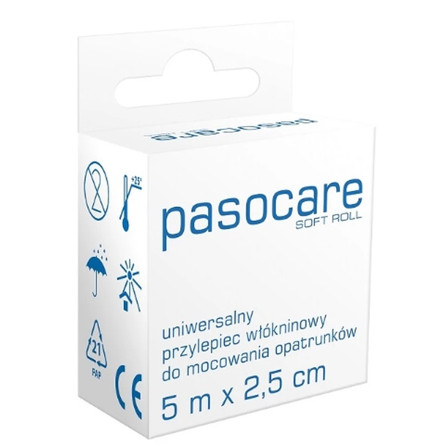 Pasocare Pflaster, Vliesstoff auf Rolle, 5m x 2,5cm, weiche Rolle, 1 Stück - Lange Lebensdauer!