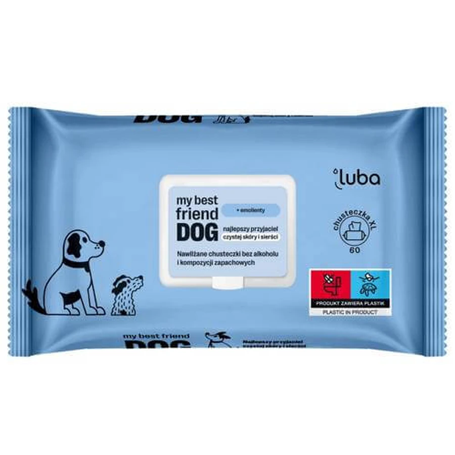 Luba my best friend DOG Lingettes humides pour nettoyer et protéger la peau et le pelage, 60 pièces