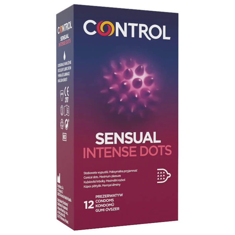 Prezervatives Control Sensual Intense Sensual Intense Dots con linguette inclinate, 12 pezzi