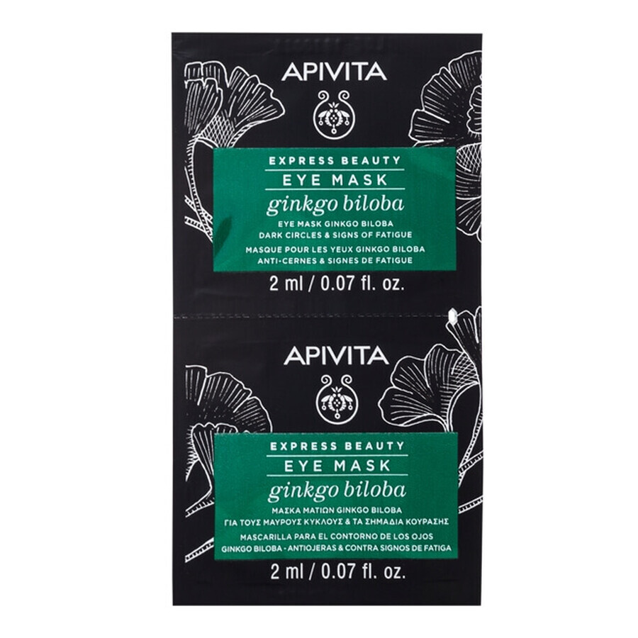 Apivita Express Beauty, Ginko Biloba Augenmaske gegen Augenringe und Ermüdungserscheinungen, 2 x 2 ml