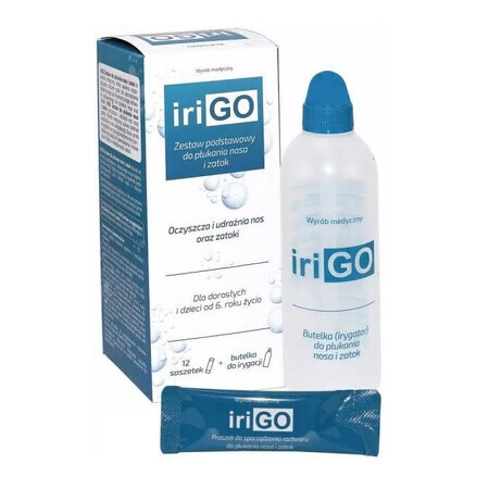 Irigo, Basisset für Nase und Nasennebenhöhlen, 1 Set (Flasche + 12 Beutel) - Lange haltbar!