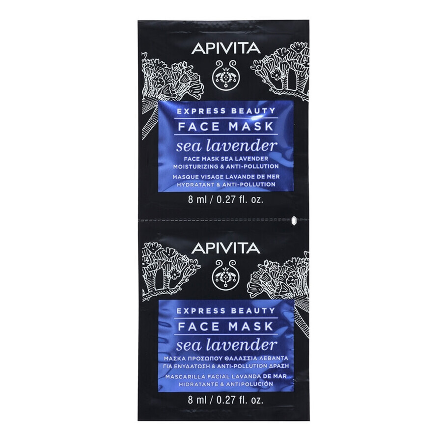 Apivita Express Beauty, Zee lavendel hydraterend en beschermend gezichtsmasker, 2 x 8 ml