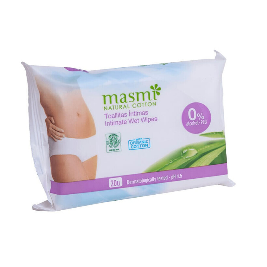 Masmi Natural Cotton Feuchttücher für die Intimhygiene, 20 Stück