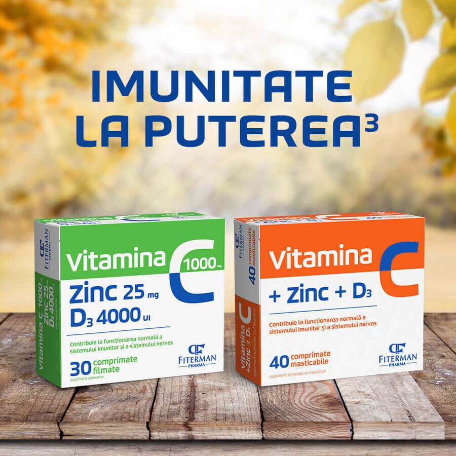 Vitamin C 1000 mg + Zn 25 mg + D3 4000 IU, 30 Filmtabletten, Fiterman