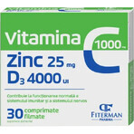 Vitamin C 1000 mg + Zn 25 mg + D3 4000 IU, 30 Filmtabletten, Fiterman