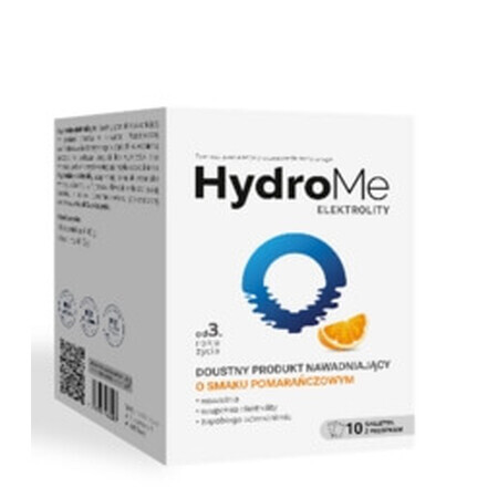 HydroMe Electrolytes Orange Flavored Oral Rehydration Product, 10 units - Long Shelf Life!