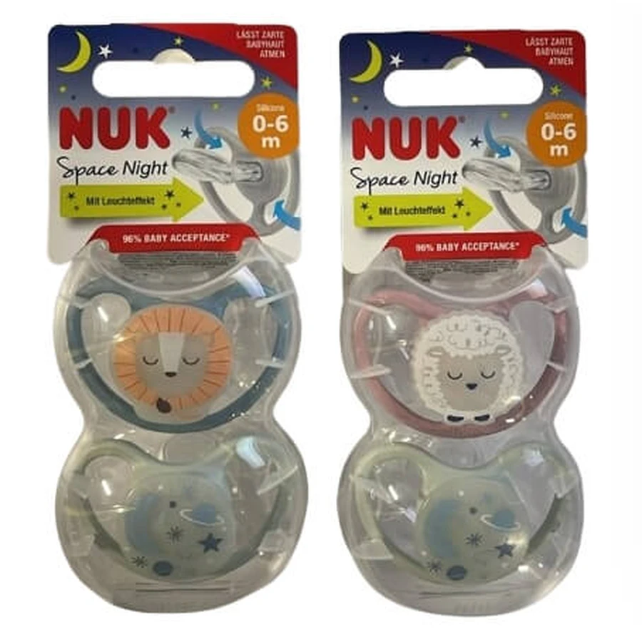 Nuk, silicone Space Night, sucette. Gr.1, 2 pcs.