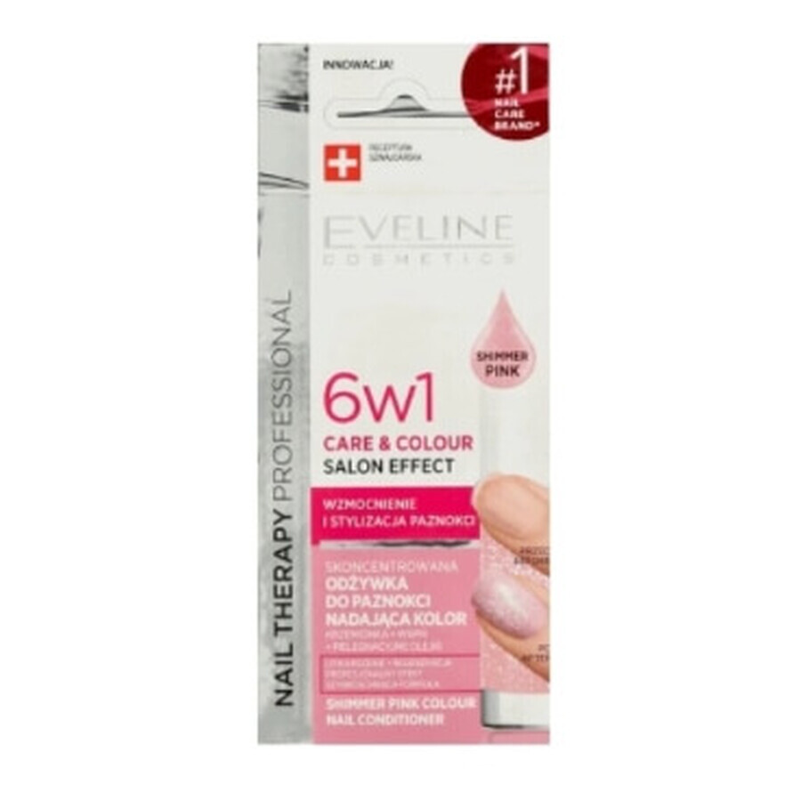 Eveline, 6w1 Care amp; Colour Shimmer Pink , Nail Balm, 5 ml