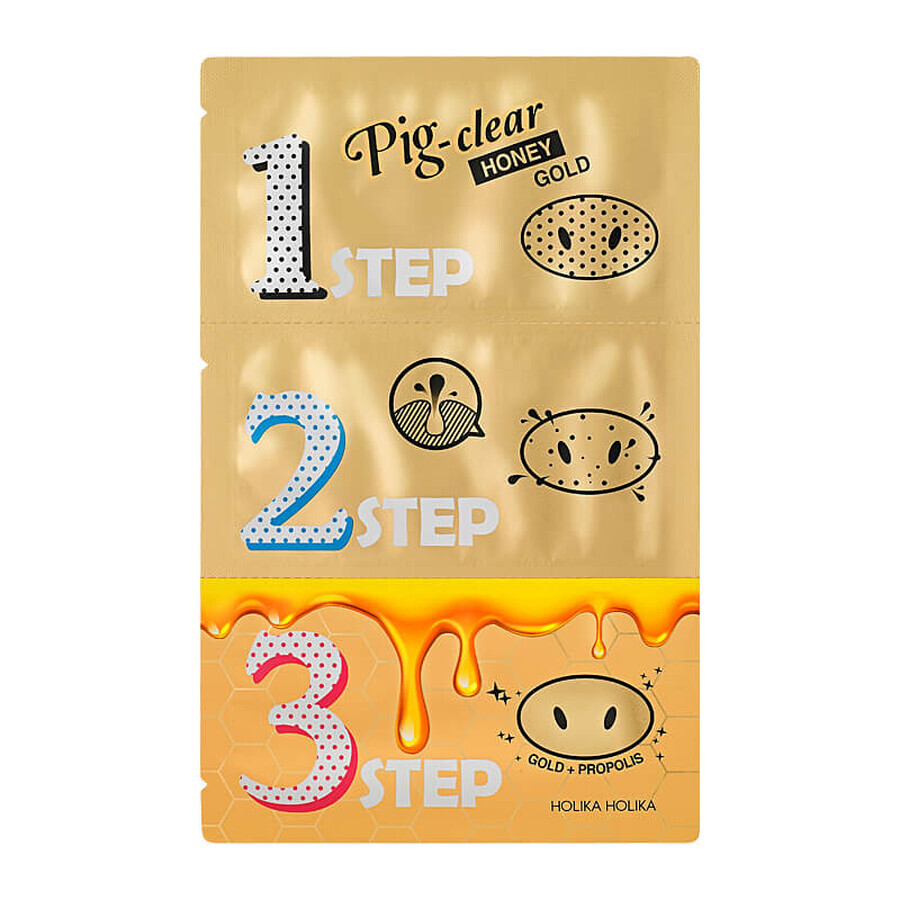 Holika Holika Pig-Clear Honey Gold Juego de Parches Limpiadores de Puntos Negros, 3 piezas