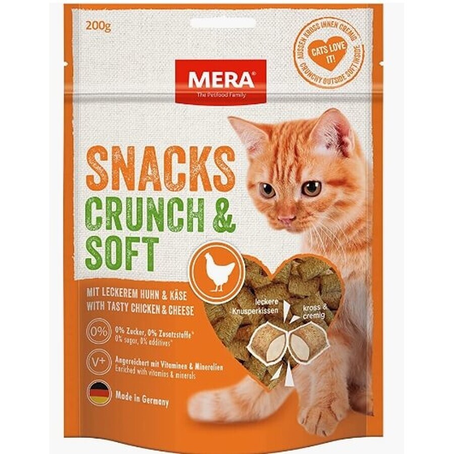 Mera, Snacks Crunch amp ; Soft, Friandises pour chats, Poulet et fromage, 200g