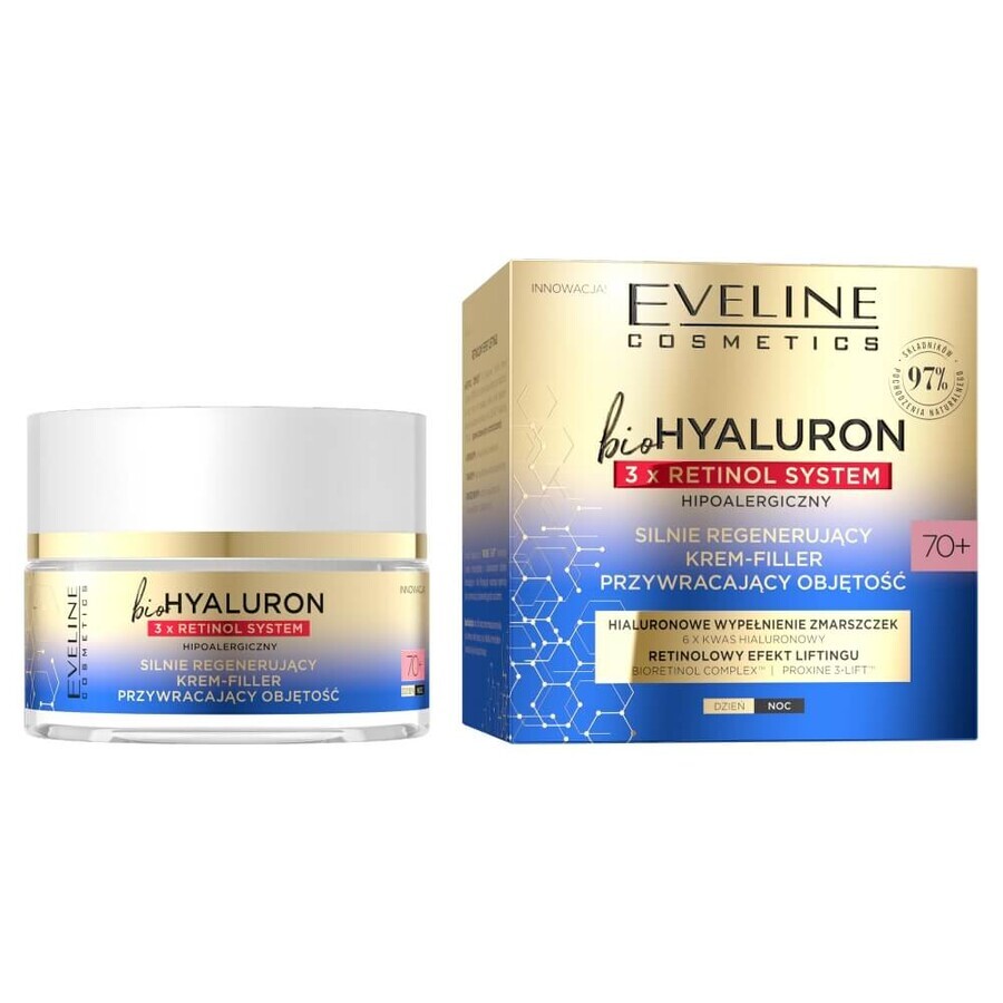 Eveline Cosmetics BioHyaluron 3 x Retinol Strong Regenerating Filling Filling Cream Restoring Volume 70+, 50ml