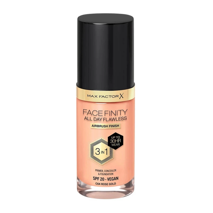Max Factor Facefinity Facefinity All Day Flawless 3 in 1 Flüssige Foundation C64 Rose Gold, 30ml